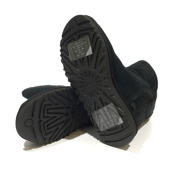UGG CLASSIC SHORT FLUFF HIGH LOW BOOTS -BLACK SUEDE / TOSCANA SHEEPSKIN -US 6 - Picture 7 of 7